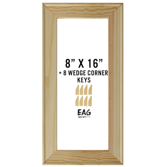 Bliss Solid Wood Stretcher Bar DIY Kit 3/4" Deep With Plastic Keys for Canvas Art or Needlepoint, 8"x16"