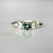 Bliss Soltaire Emerald, Diamond Ring, Sterling Silver, Semi-Precious