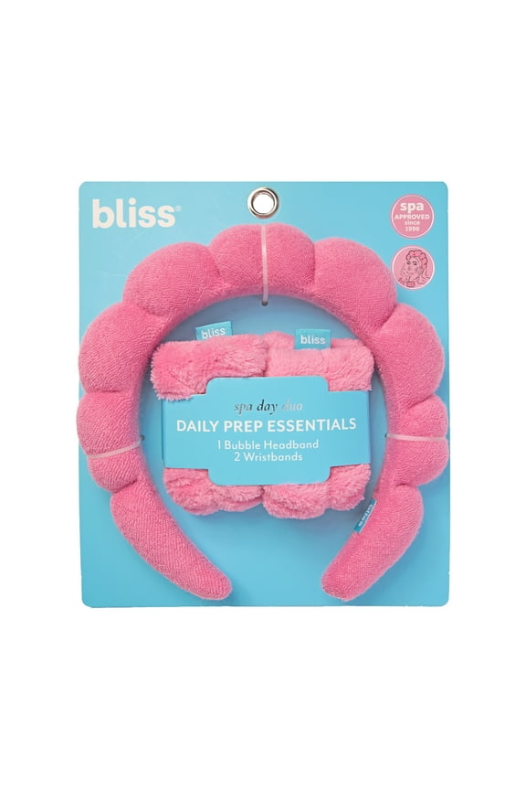 Pink Spa Day Duo Cleanse & Prep Essentials Microfiber Bubble Headband and Wristband Set, Teen+