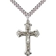 thumbnail image 1 of Bliss Sterling Silver Crucifix Pendant with Floral Border 1 1/8 x 5/8 For Men and Women 24 Stainless Steel Heavy Curb Chain Lobster Claw Clasp Made in USA Lifetime Warranty Gift Box, 1 of 3