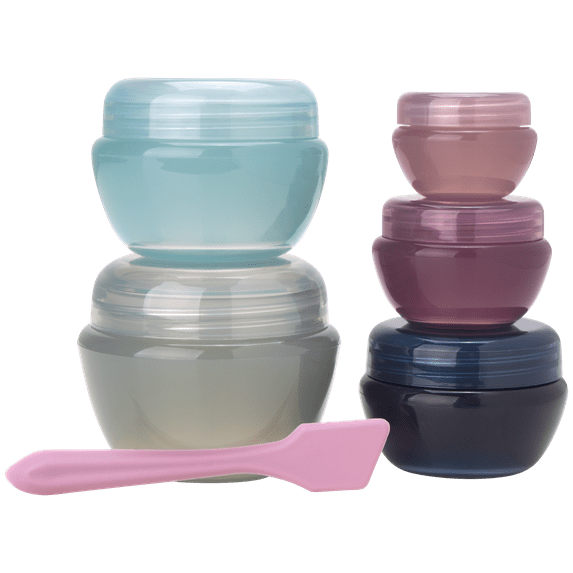 Bliss Travel Jars Set - 5 Piece Refillable Travel Size Containers with Lid and Spatula for Toiletries, Liquid, Creams