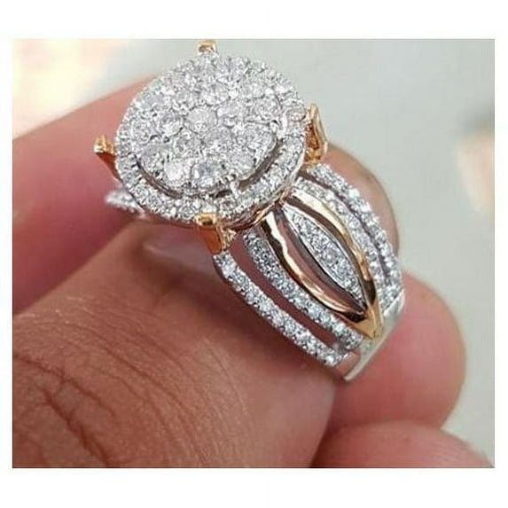 Bliss Two-Tone Diamond Cluster Ring, 925 Sterling Silver, Size 8