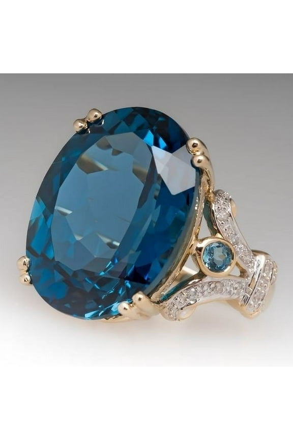 Women's Fashion Goose Egg Gold-Plated, Silver Blue Diamond Ring