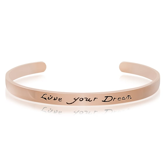 Bliss Women's Polished "LOVE YOUR DREAM" Cuff Bangle Bracelet in Rose Gold Plated Brass