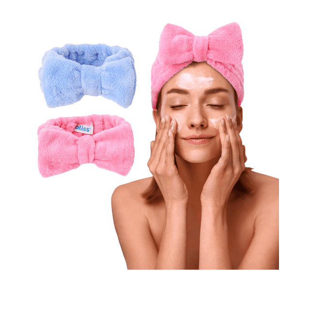 Bliss Women's Spa Headband 2 Pack Microfiber Makeup Headband with Bow