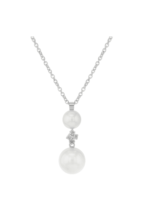 Ribes Ext. Pearl Diamond Pendant Necklace 18k White Gold 0.04Ct