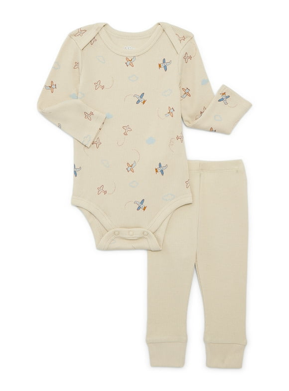 Bliss by Garanimals Baby Boys or Girls Ribbed Cotton Bodysuit and Leggings Set, 2-Piece, Sizes 0-12 Months