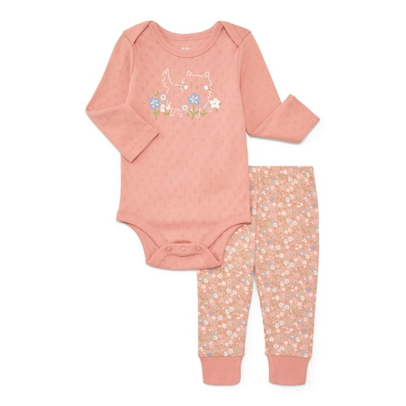 Bliss by Garanimals Baby Boys or Girls Ribbed Cotton Bodysuit and Leggings Set, 2-Piece, Sizes 0-12 Months