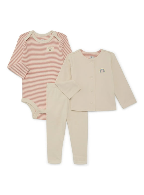Bliss by Garanimals Baby Girls Jacket, Bodysuit and Leggings Set, 3-Piece, Sizes 0M-12M