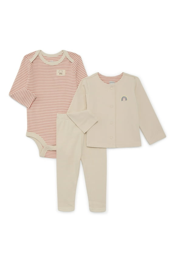 Bliss by Garanimals Baby Girls Jacket, Bodysuit and Leggings Set, 3-Piece, Sizes 0M-12M