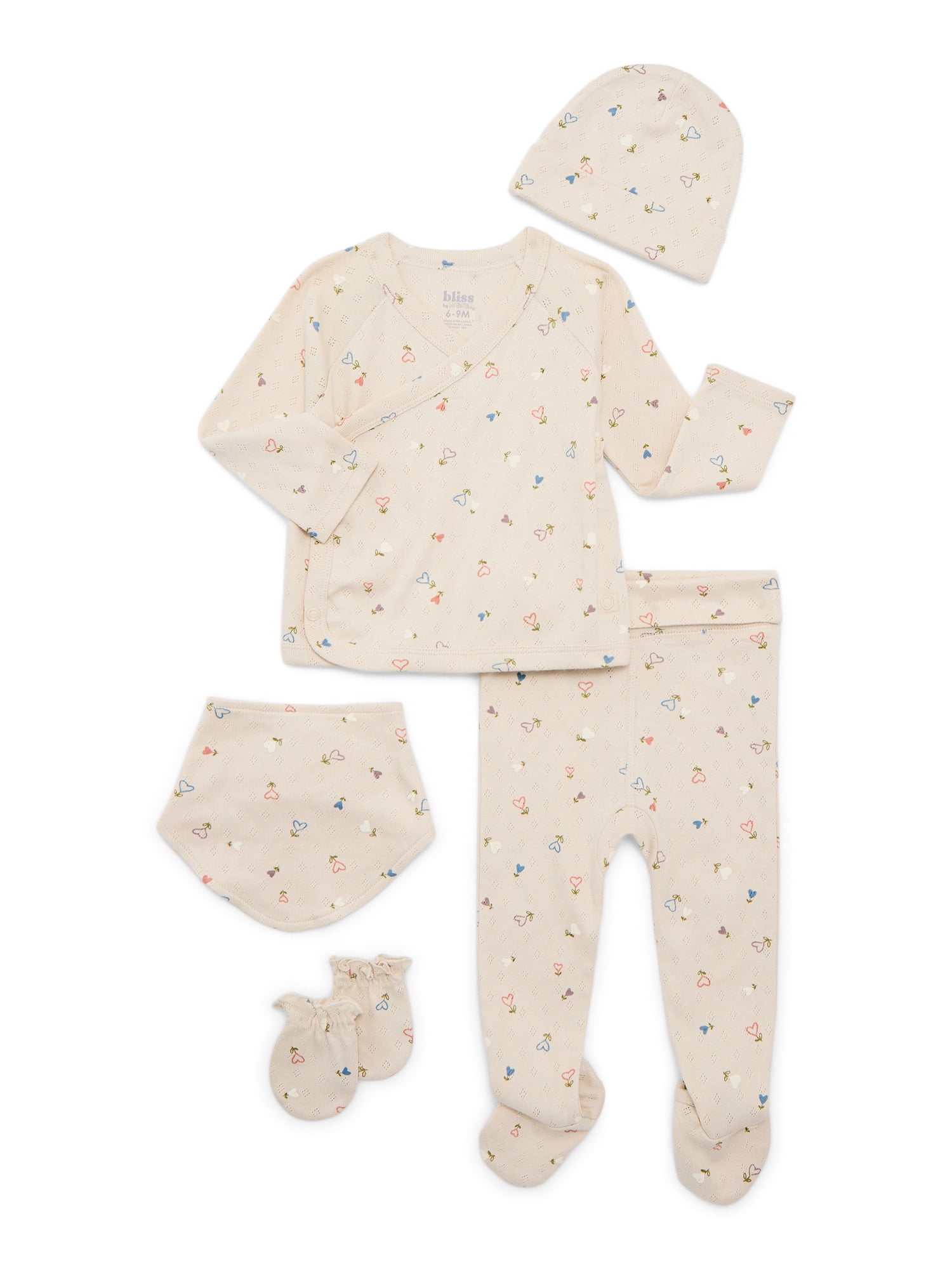 Bliss by Garanimals Baby Layette Pajama, 5-Piece Set, Sizes 0–9M