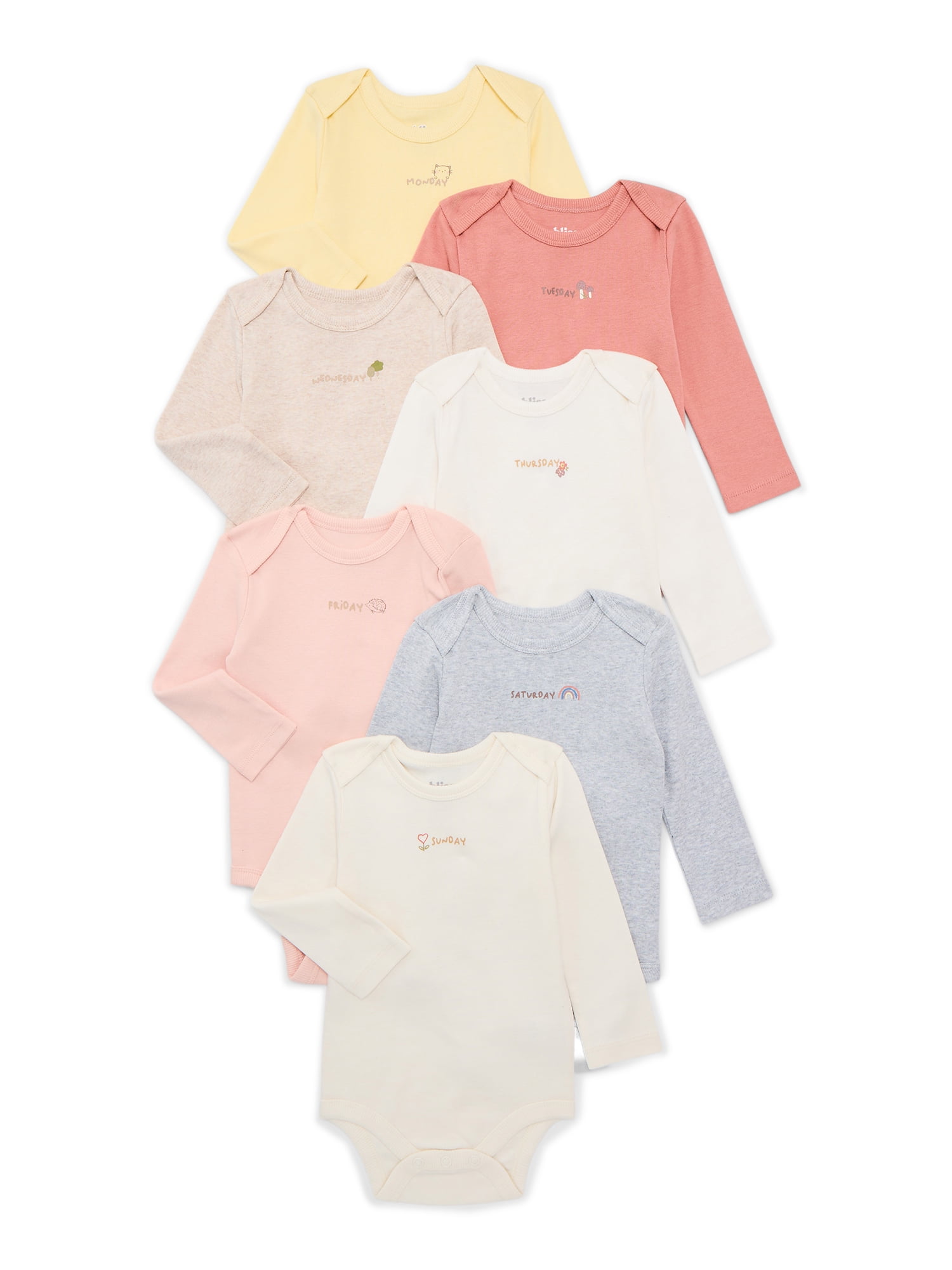 Walmart savings: Bliss by Garanimals Baby Boys or Girls Cotton Days of the Week Bodysuits Set, 7-Piece, Sizes 0M-18M