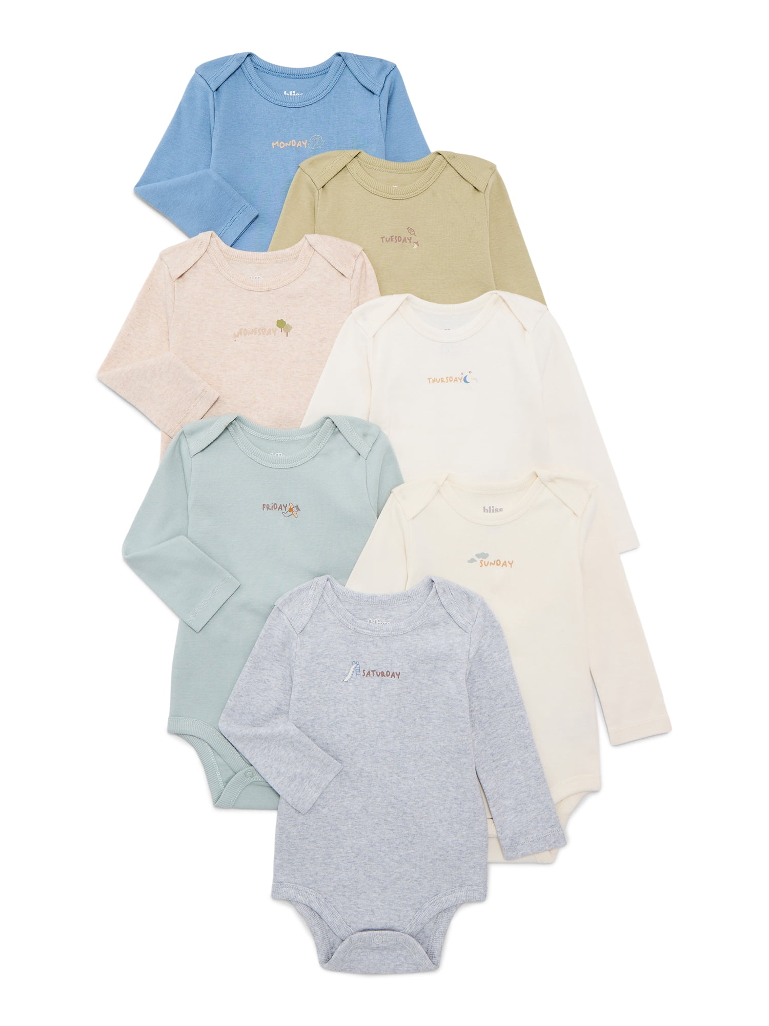 Walmart Coupons of Bliss by Garanimals Baby Boys or Girls Cotton Days of the Week Bodysuits Set, 7-Piece, Sizes 0M-18M