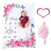 Bliss n' Baby Monthly Milestone Blanket for Baby Girl Age Growth Chart Blankets 50” x 40”
