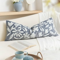 BlissBlush Blue Velvet Decorative Lumbar Pillow Cover 14x36, Soft Long Body Pillow for Bed, Accent Lumbar Throw Pillow for Bedroom, Modern Farmhouse Textured Pillowcase