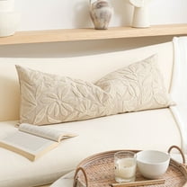 BlissBlush Light Beige Velvet Decorative Long Lumbar Pillow Cover 14x36, Neutral Floral Soft Body Pillow for Bed, Accent Lumbar Throw Pillow for Bedroom, Modern Farmhouse Textured Pillowcase