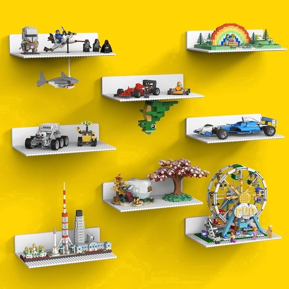 BlissBox Classic Collection 6.3 inch x 12 inch LEGO ABS Floating Shelves (8 Count)