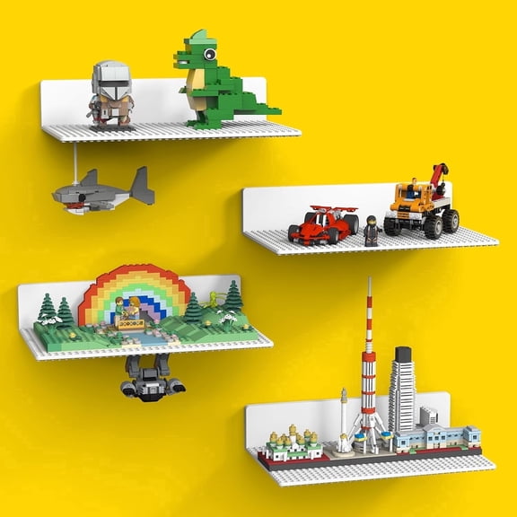 BlissBox Classic Collection 3 In x 12.6 In Display Shelves Compatible with LEGO Building Bricks ABS Floating Shelves (4 Count)