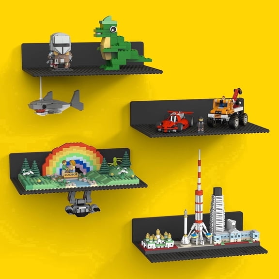 BlissBox Classic Collection 6.3 in x 12.6 in Display Shelves Compatible with LEGO Building Bricks ABS Floating Shelves 4 Count