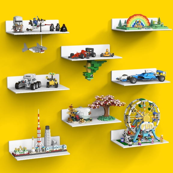 BlissBox White ABS LEGO Floating Shelves, 8 Count