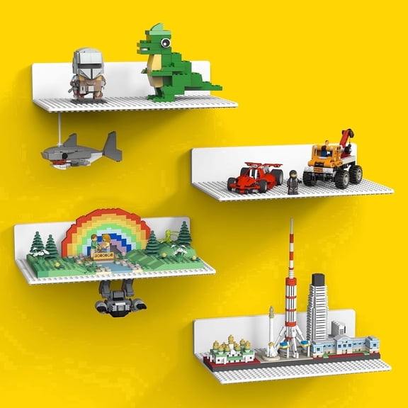 BlissBox 4-pack White ABS Floating Display Shelves for LEGO Building Bricks