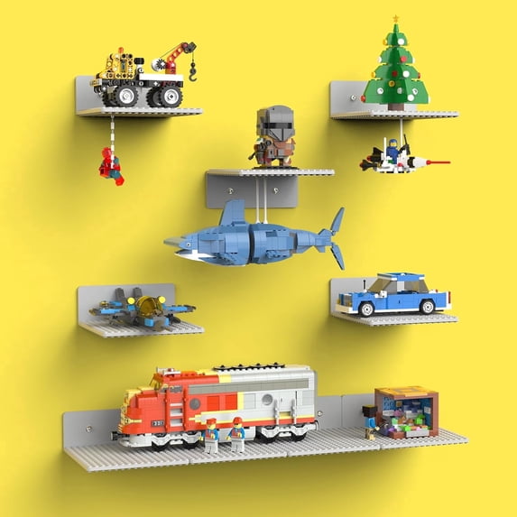 BlissBox Classic Collection 5.5x7.2 Display Shelves Compatible with LEGO Building Bricks ABS Floating Shelves (9 Count)