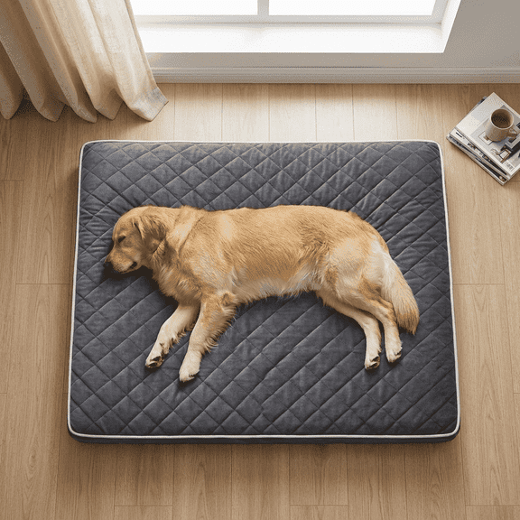 BlissHaven 42"x30" Orthopedic Dog Bed for Crate, Egg Crate Foam Pet Mat, Washable Cover, Waterproof Liner, Non-Slip Bottom, Gray