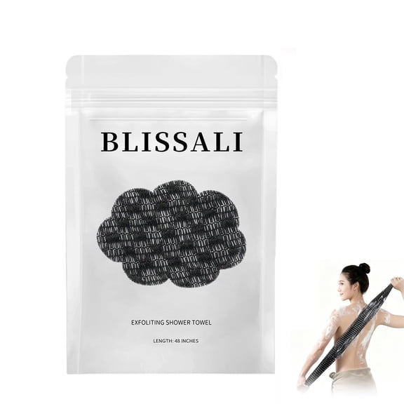 Blissal Exfoliating Shower Towel 47", Premium Scrub Wash Cloth for Body Face, 2-in-1 Exfoliating Towel-Body Scrubber with 2 Sides for All Skin Types(Black)
