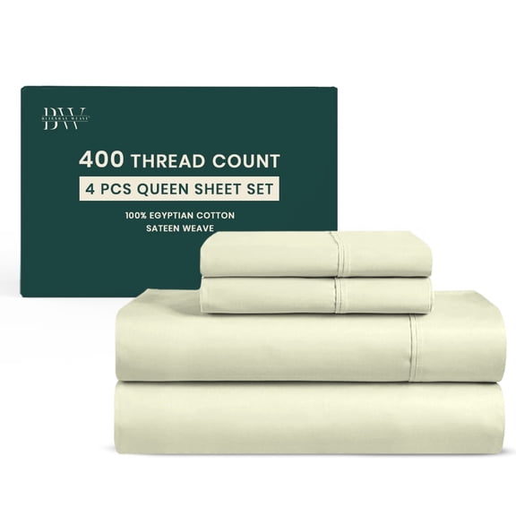 Blissbayweave 4-Piece Queen Size Sheets Set Egyptian Cotton - 400 Thread Count Sheets Queen - Ivory