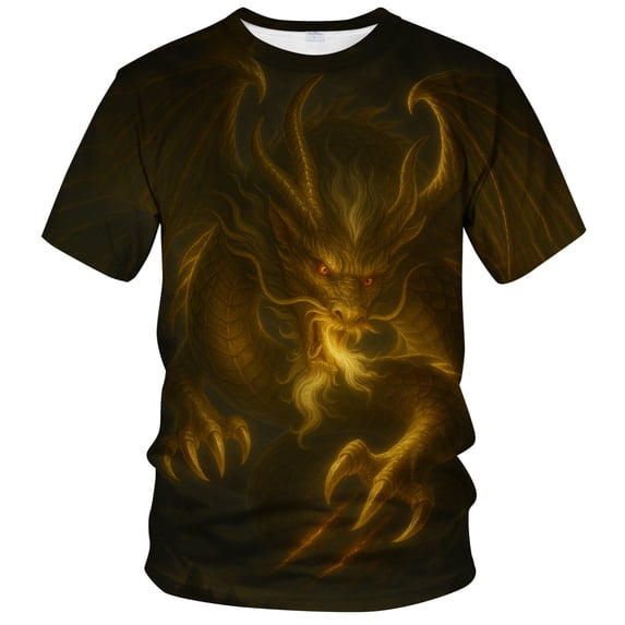 Blissboy Men's Chinese Dragon Graphic T-Shirt Anime Mythical Beast Tee Gothic Fantasy Creature Shirt