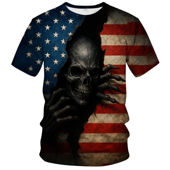 Blissboy Novelty Skull T-shirt Funny Gothic Graphic Tee Halloween Shirt Patriotic Shirt