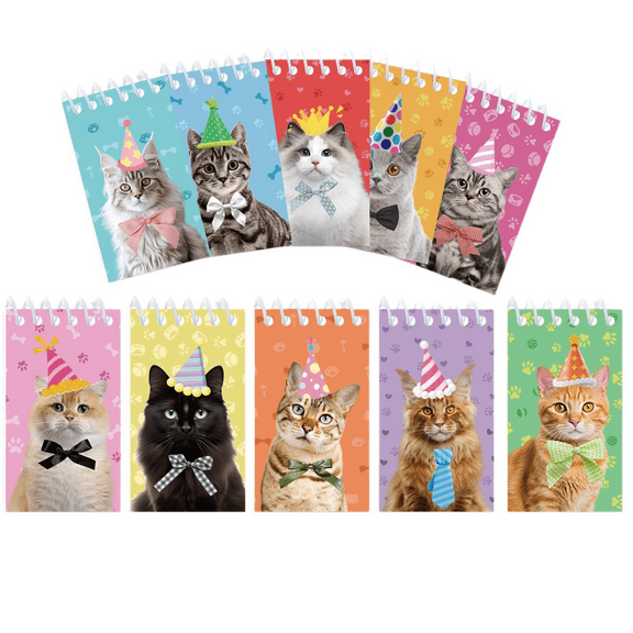 Blisscok 10 Pack Pocket Notebook,Mini Spiral Notepad, Small Notebooks Pocket Size ,10x6cm Cute Cat Notepad for Daily life, Work, Students
