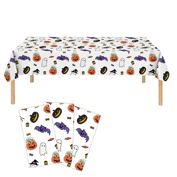 3 Pcs Halloween Tablecloth, Pumpkin Table Cover, 130x 220 cm Outdoor Plastic Tablecloth, Cartoon Halloween Tablecloth Table Decoration for Halloween Party Decorations Supplies