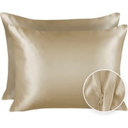 BLISSFORD Satin Pillowcase with Zipper, for Hair and Skin Care, Feels Soft and Cool Like a Silk Pillowcase, Satin Pillow Cases 2 Pack, Silk Pillow Cover, Champa