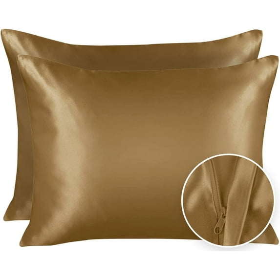 Blissford Satin Pillowcase with Zipper – Soft and Silky Standard Size Pillowcase for Hair and Skin – Reduces Facial Wrinkles - Durable Pillow Cover That Feels Soft and Cool All Night Long – Set of 2