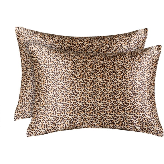 Blissford Luxury Leopard Satin Pillowcase with Zipper Closure, Queen 2-Pack