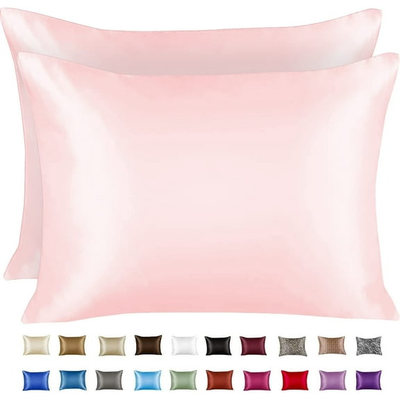 Blissford Luxury Pink Satin Pillowcase with Zipper Closure, King 2-Pack