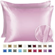 BLISSFORD Satin Pillowcase with Zipper, for Hair and Skin Care, Feels Soft and Cool Like a Silk Pillowcase, Satin Pillow Cases 2 Pack, Silk Pillow Cover, Pink -