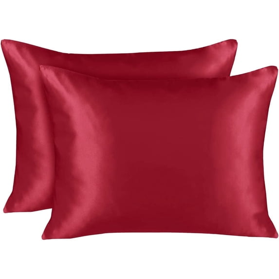 Blissford Luxury Red Satin Pillowcase with Zipper Closure, Standard 2-Pack