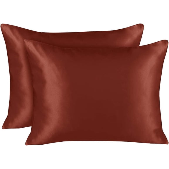BLISSFORD Satin Pillowcase with Zipper, for Hair and Skin Care, Feels Soft and Cool Like a Silk Pillowcase, Satin Pillow Cases 2 Pack, Silk Pillow Cover, Rust - Queen Size, Set of 2