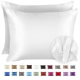 thumbnail image 1 of BLISSFORD Satin Pillowcase with Zipper, for Hair and Skin Care, Feels Soft and Cool Like a Silk Pillowcase, Satin Pillow Cases 2 Pack, Silk Pillow Cover, White - Standard Size, Set of 2, 1 of 7