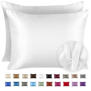 BLISSFORD Satin Pillowcase with Zipper, for Hair and Skin Care, Feels Soft and Cool Like a Silk Pillowcase, Satin Pillow Cases 2 Pack, Silk Pillow Cover, White - Standard Size, Set of 2