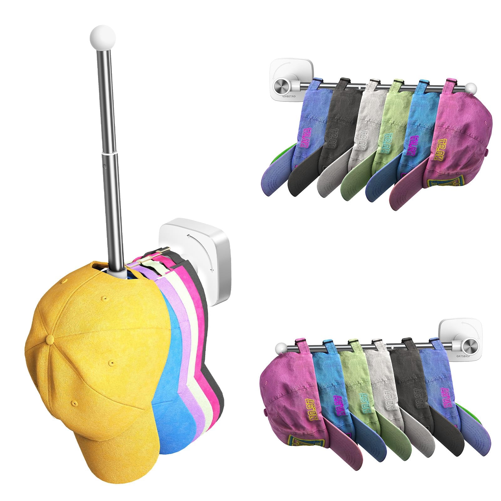 Blissfuhue No Drill Wall Mounted Hat Rack for Adjustable Rotating ...