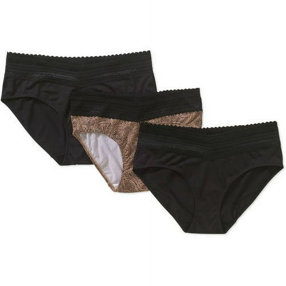Blissful Benefits Women's No Muffin Lace Top Hipster Panties, 3 Pack