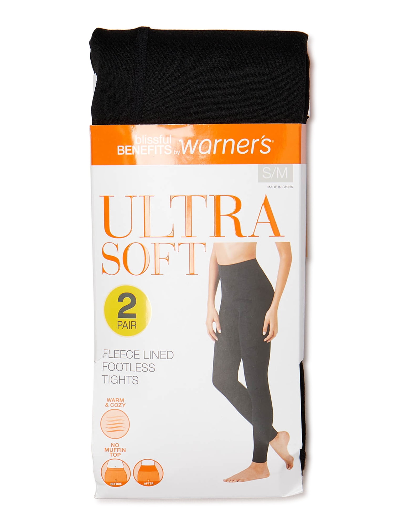 Blissful Benefits by Warner's Women's Footless Fleece Lined Tights, 2 Pack
