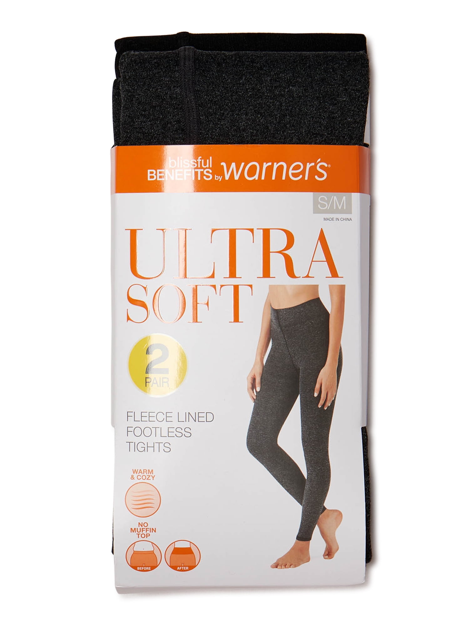 Blissful Benefits by Warner's Women's Footless Fleece Lined Tights, 2 Pack  