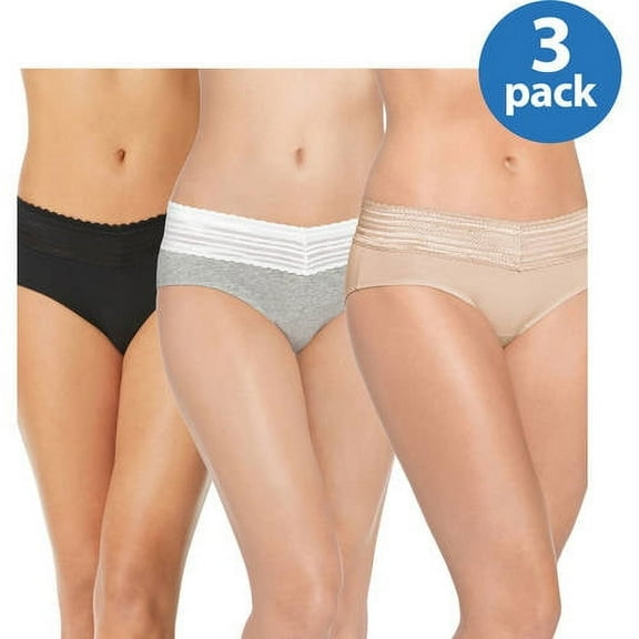 Blissful Benefits by Warner's Women's No Muffin Top Cotton Stretch Lace Hipster Panties 3-Pack, Style RU0093W