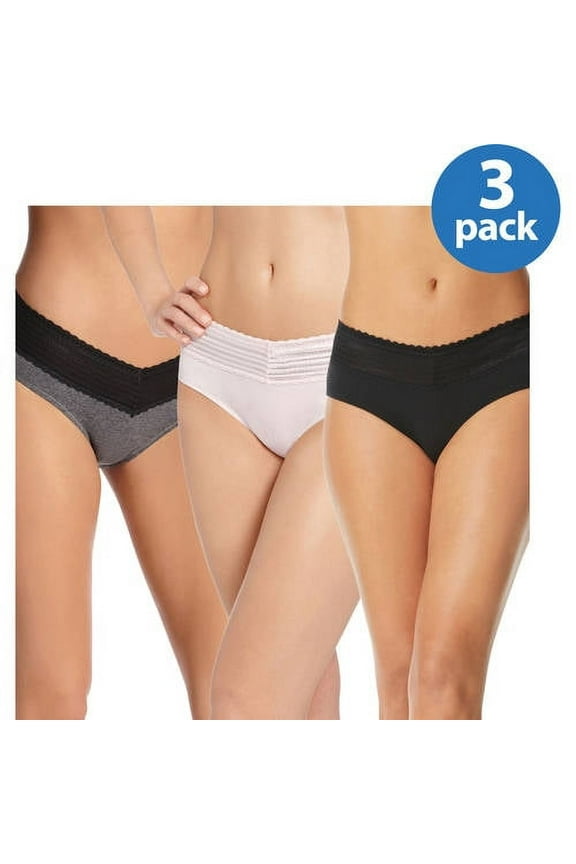 Blissful Benefits by Warner's Women's No Muffin Top Cotton Stretch Lace Hipster Panties 3-Pack, Style RU0093W