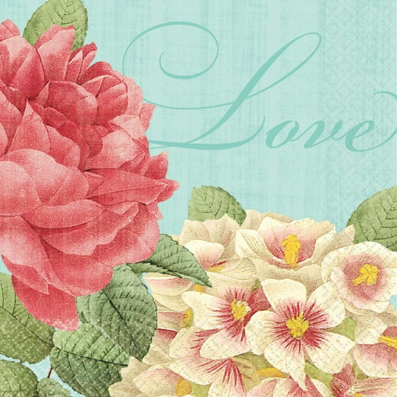 "Blissful Blooms Beverage Napkins 5""X5"" 36/Pkg-Green & Pink"