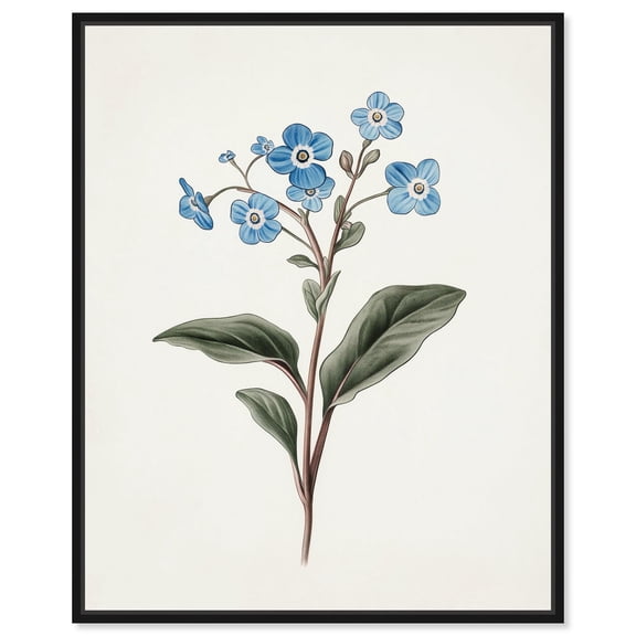 Blissful Blue Blooms Canvas Vintage Botanicals by Art Remedy, Black Frame, 16" x 20"